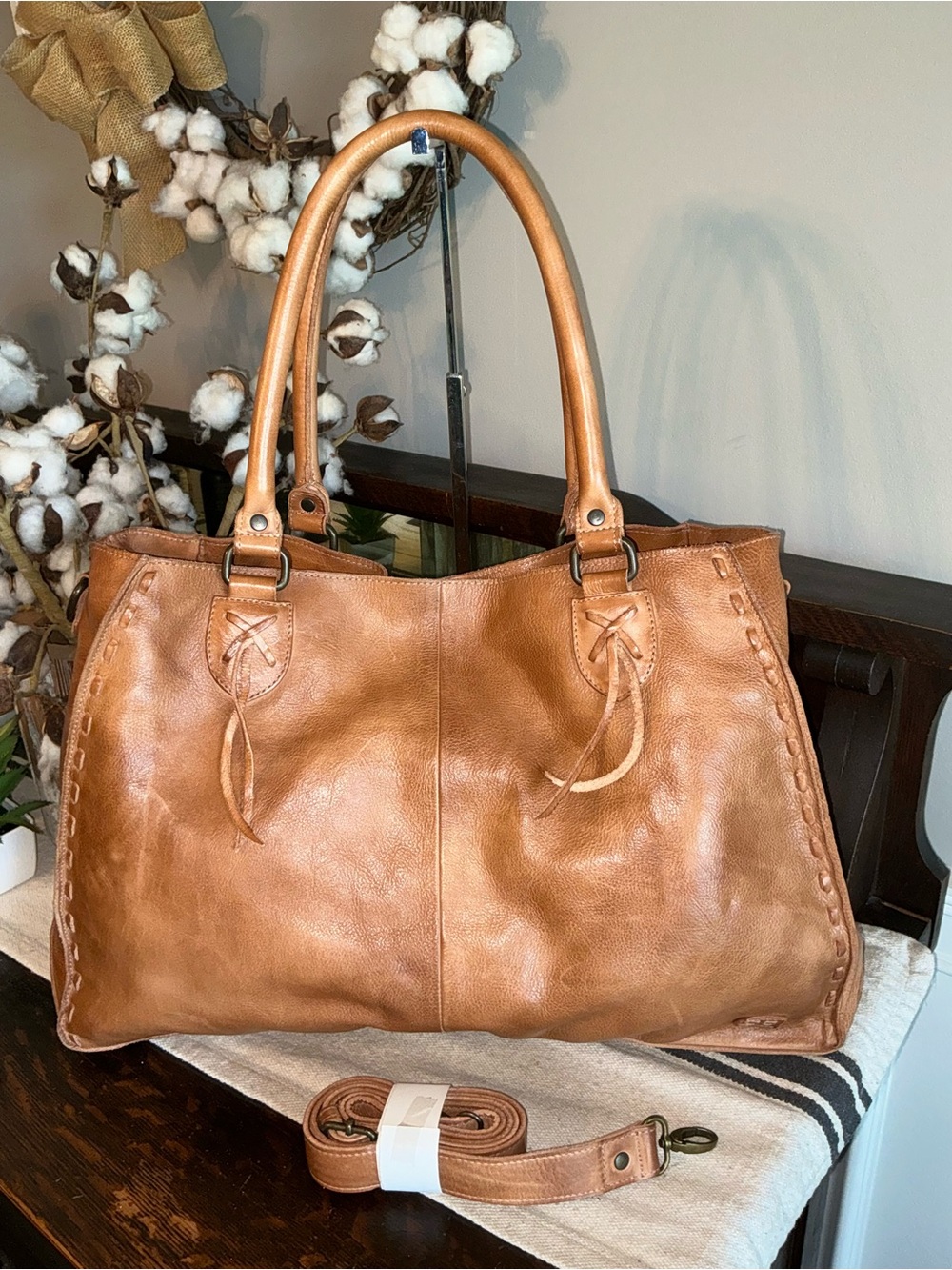 Bed Stu Rockaway Shoulder Bag Crossbody Work School Tote Tan Rustic $345